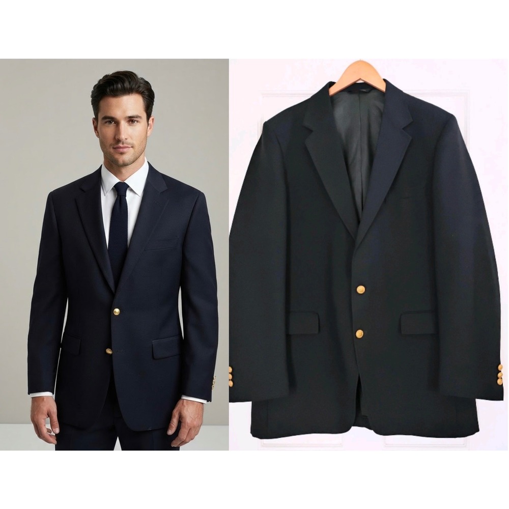 The Men's Shop JCPenney Navy Blue Blazer Gold Buttons 44XL Extra Long Sport Coat